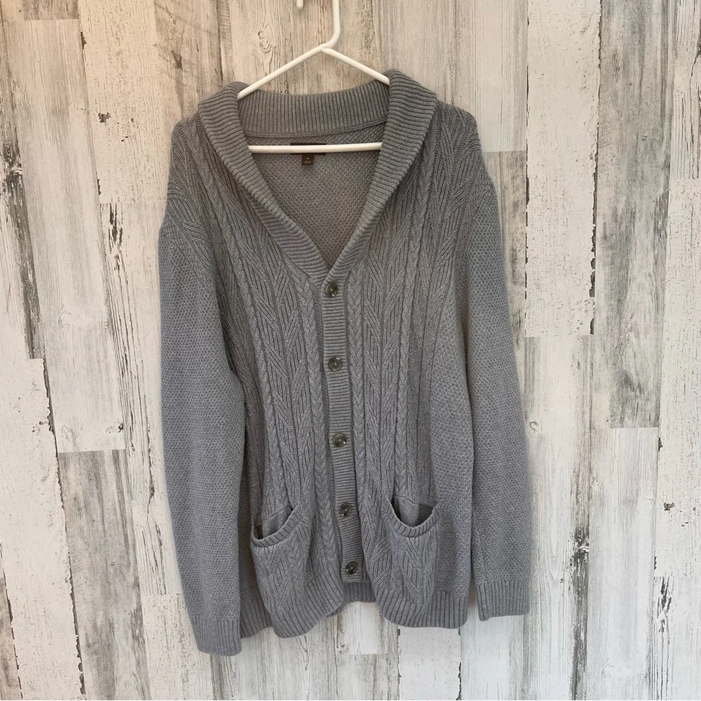Tasso Elba Men’s Gray Chunky Button Down Cardigan Sweater Size XL Shawl Collar